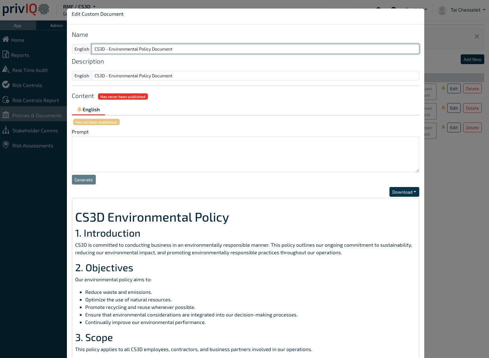 CS3D Environment Policy Document